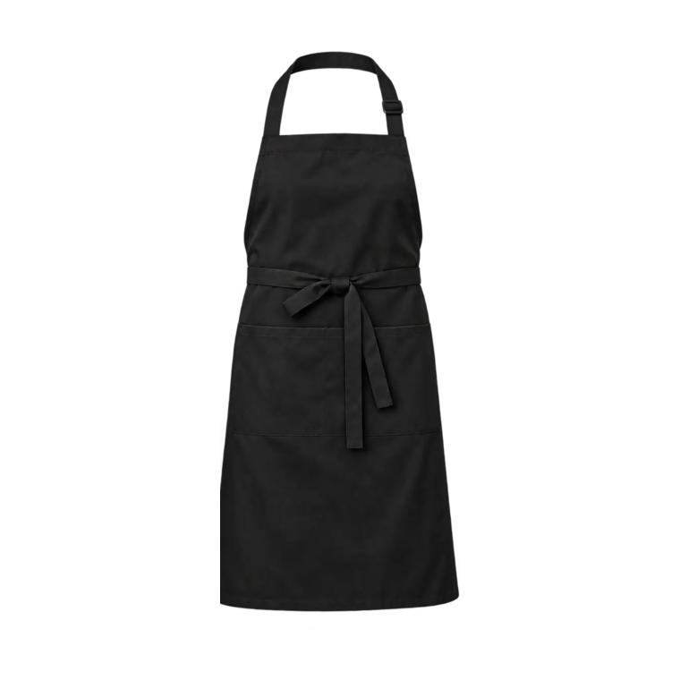 Full-length black chef apron